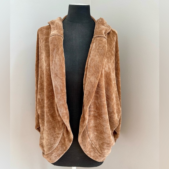 BB Dakota Brown Crushed Velvet Batwing Open‎ Front Hooded Casual Cardigan, M - Picture 2 of 10